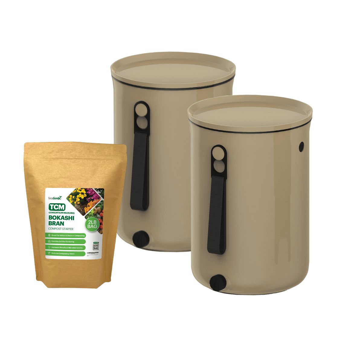 Bokashi Kitchen Compost Bin, 2.5 gal Bokashi Compost Bin TeraGanix Set of two buckets + 2 lb bag Bokashi Cappuccino