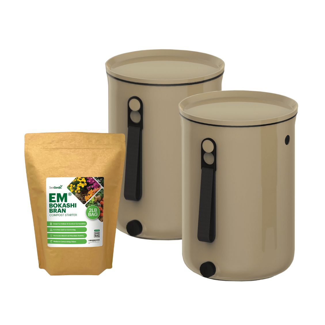 Bokashi Kitchen Compost Bin, 2.5 gal Bokashi Compost Bin TeraGanix Set of two buckets + 2 lb bag Bokashi Cappuccino
