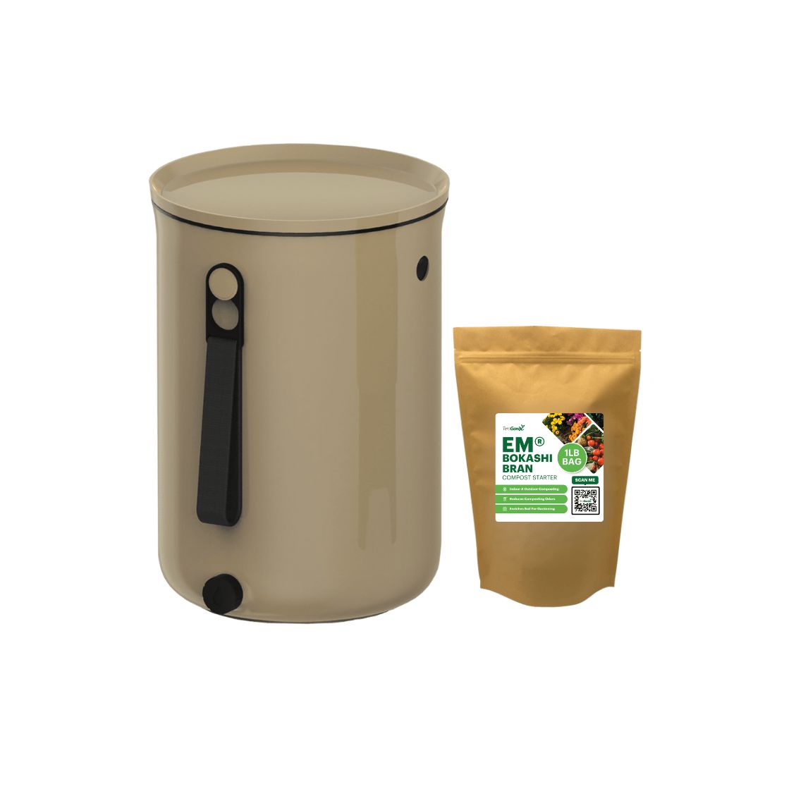 Bokashi Kitchen Compost Bin, 2.5 gal Bokashi Compost Bin TeraGanix Single Bucket + 1 lb bag of EM Bokashi Cappuccino