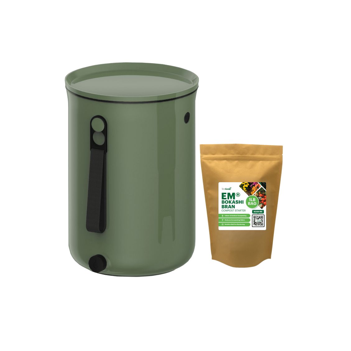 Bokashi Kitchen Compost Bin, 2.5 gal Bokashi Compost Bin TeraGanix Single Bucket + 1 lb bag of EM Bokashi Olive