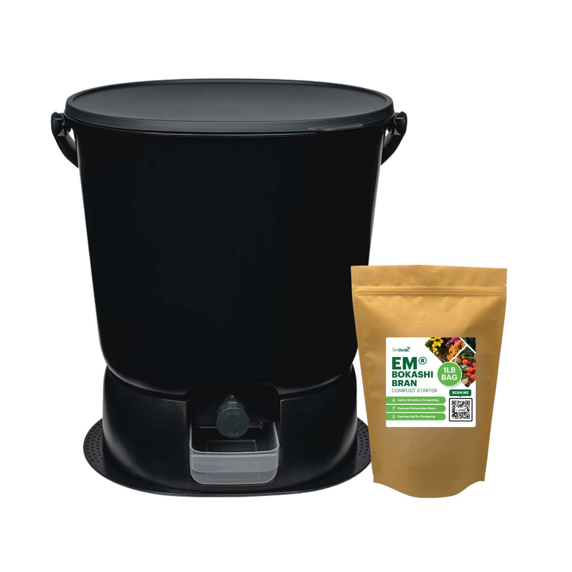 The Essential Bokashi Compost Bin Starter Kit, 4.4 gal Bokashi Compost Bin TeraGanix 1 Bucket + FREE 1 lb bag of EM® Bokashi Black 