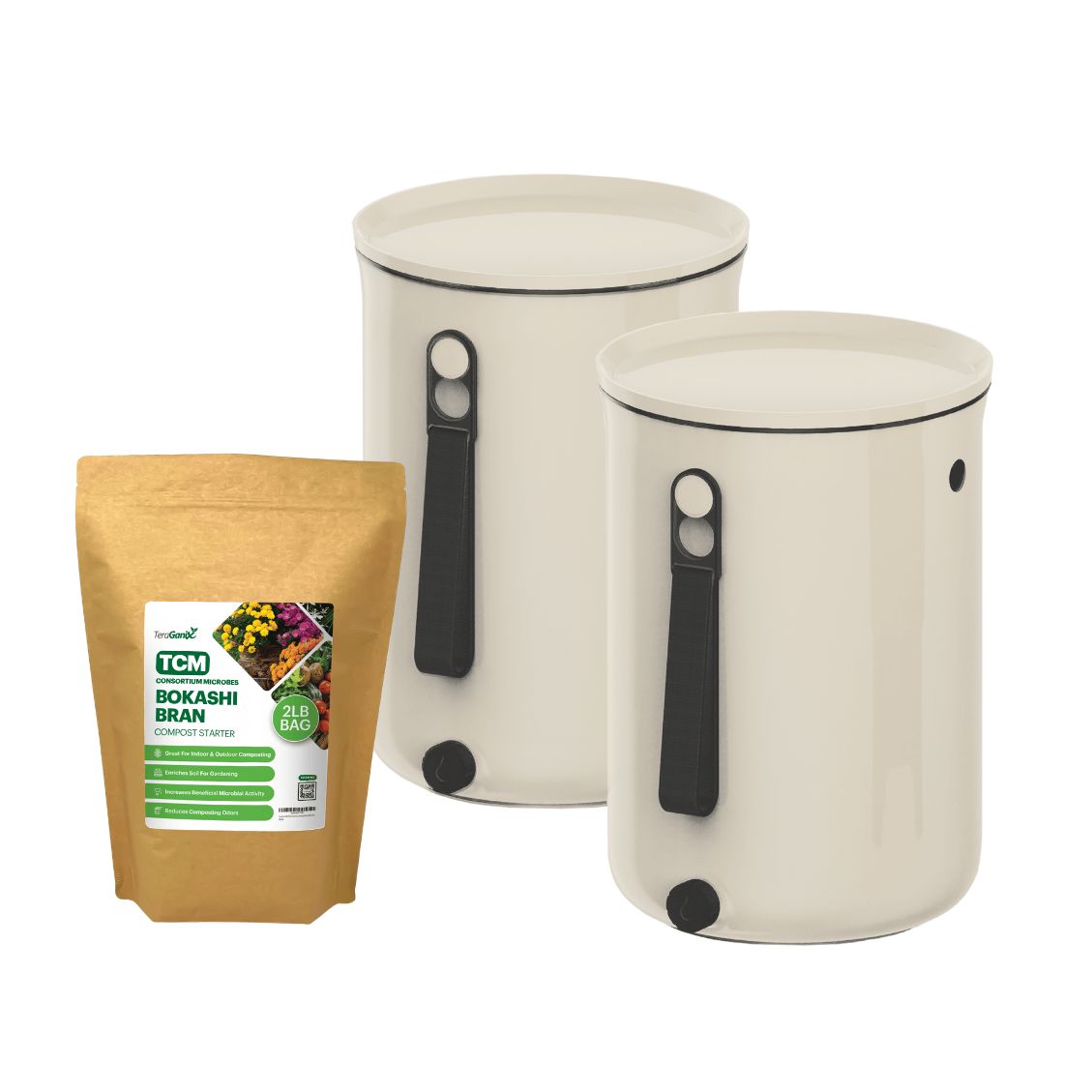 Bokashi Kitchen Compost Bin, 2.5 gal Bokashi Compost Bin TeraGanix Set of two buckets + 2 lb bag Bokashi Cream 