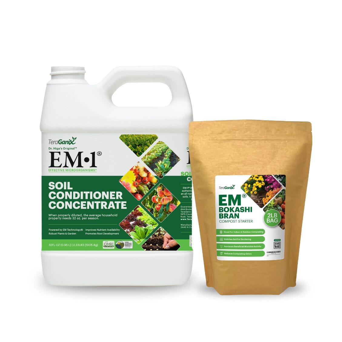 Dynamic Garden Duo Soil Amendment Teraganix Wholesale 5 lb Bokashi Bag and 32 oz EM-1 Bottle 